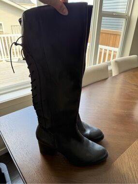 Tall Lace-Back Leather Boots Wide Calf